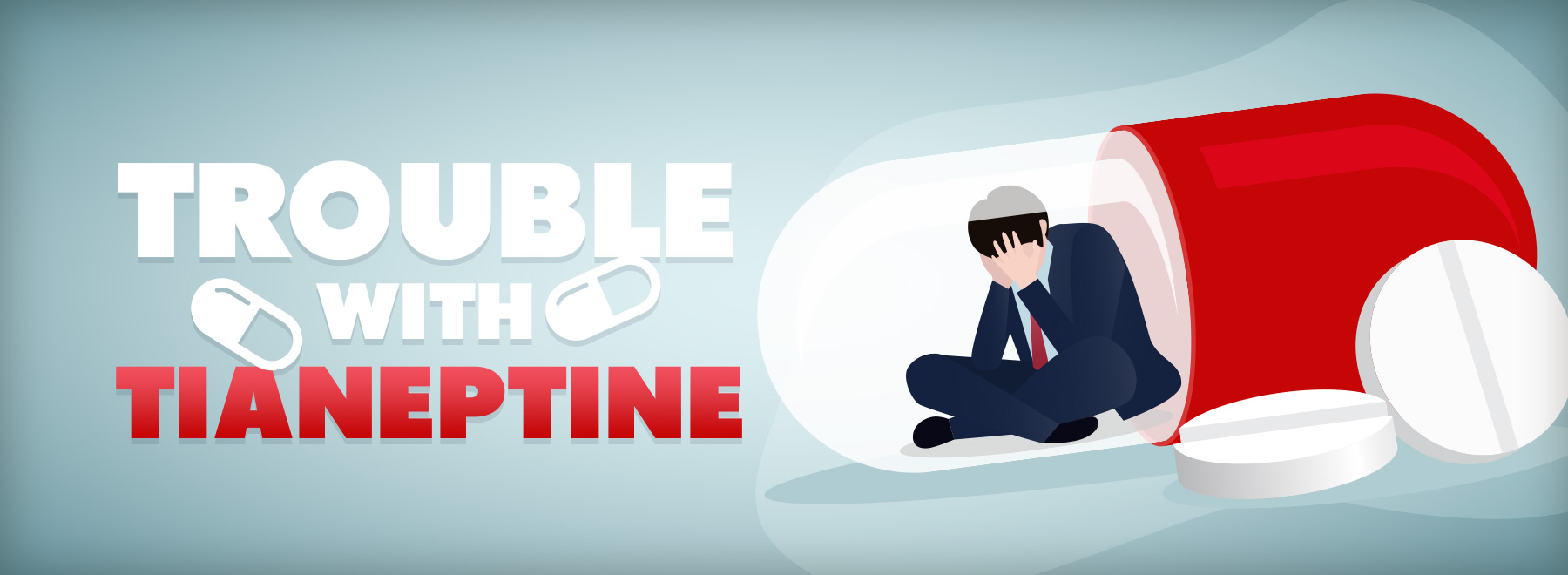 Illustration of someone trapped in a red and white pill